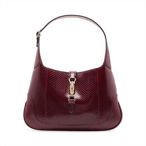 Gucci Jackie 1961 Python Leather Curved Single Strap Textured Shoulder Bag Red